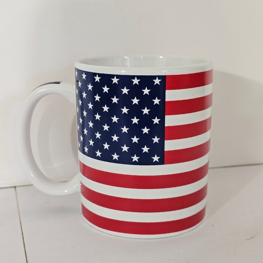 American Flag Coffee Mug Patriotic Stars and Stripes Ceramic Tea Cup Red White